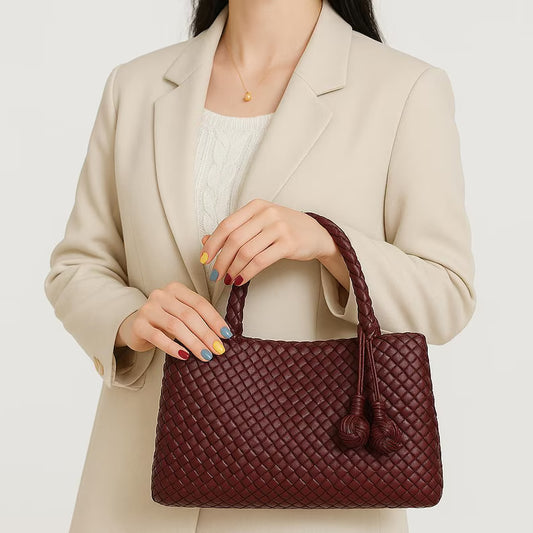 Elegant Woven Vegan Basket Tote Bag