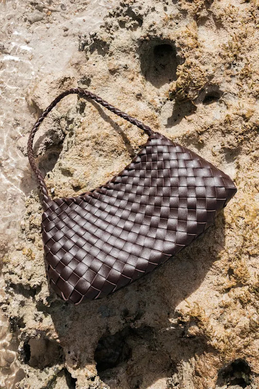 Dark Brown Woven Shoulder Bag