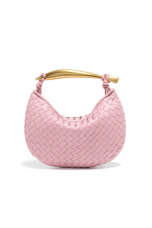 Woven Leather  Bag - Gold Handle
